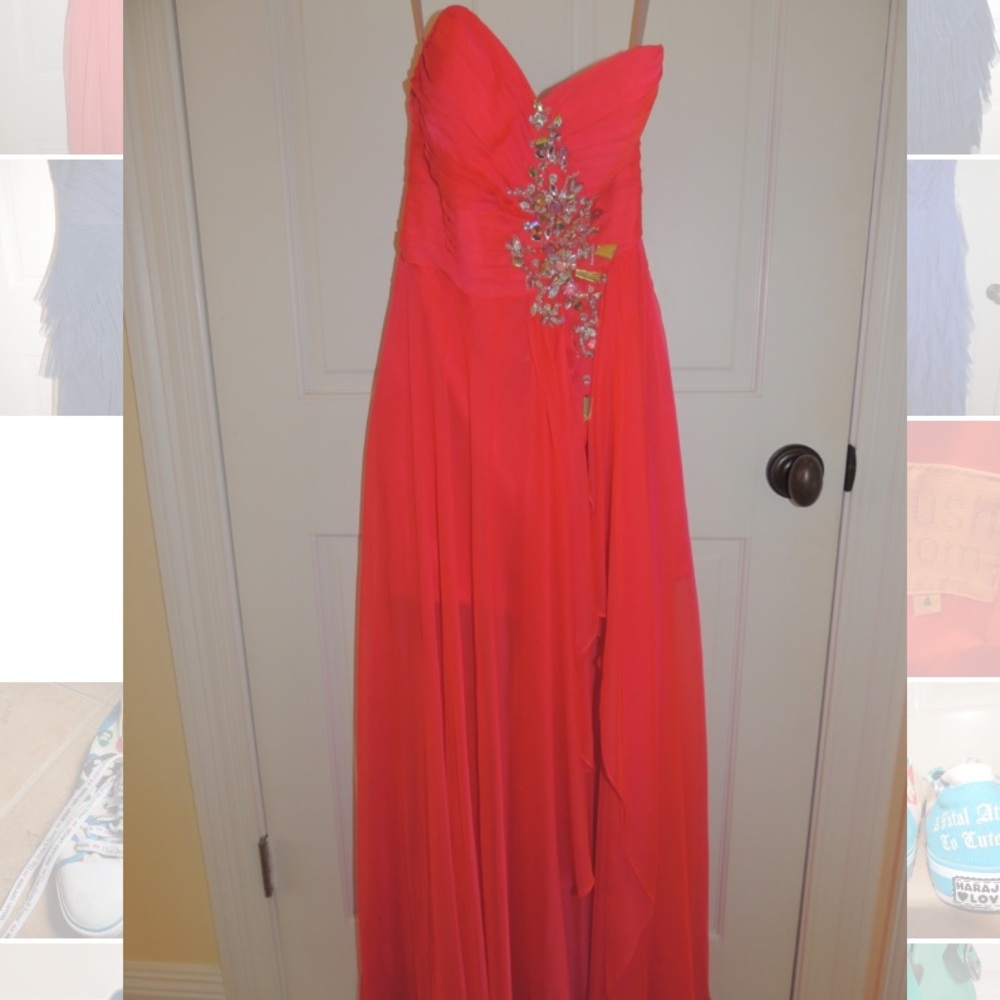 Blush prom, floor length strapless dress size 4